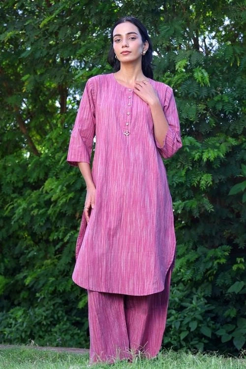 Bebaak Mauve Handwoven Cotton Kurta Set- 2Pc Set