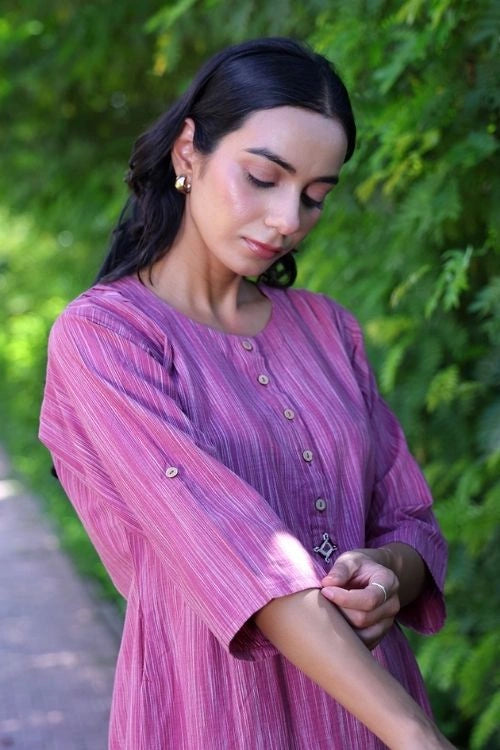 Bebaak Mauve Handwoven Cotton Kurta Set- 2Pc Set