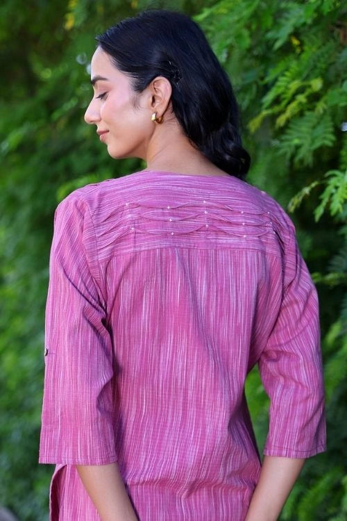 Bebaak Mauve Handwoven Cotton Kurta Set- 2Pc Set