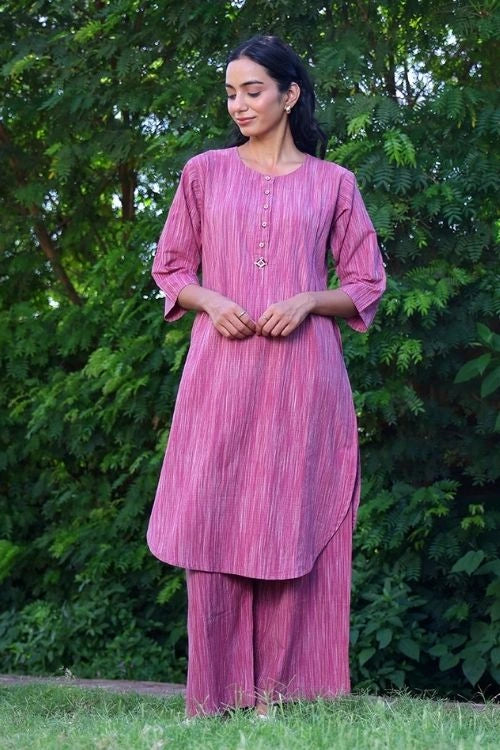 Bebaak Mauve Handwoven Cotton Kurta Set- 2Pc Set
