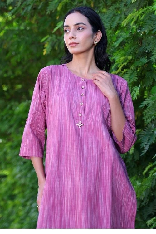 Bebaak Mauve Handwoven Cotton Kurta Set- 2Pc Set