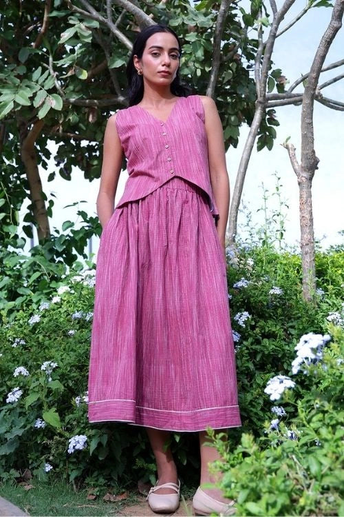 Bebaak Mauve Handwoven Cotton Skirt Co-Ord: 2 Pc Set