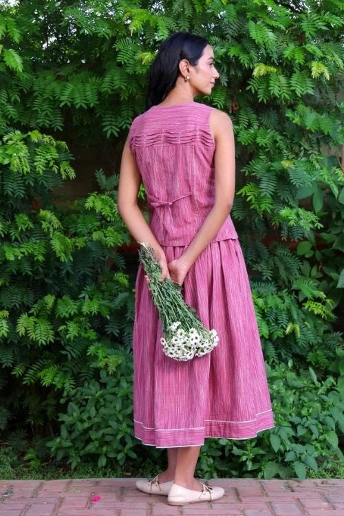 Bebaak Mauve Handwoven Cotton Skirt Co-Ord: 2 Pc Set