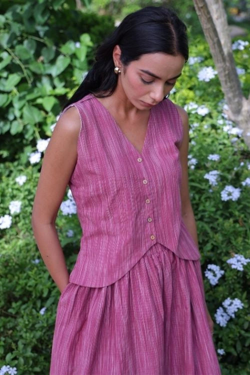 Bebaak Mauve Handwoven Cotton Skirt Co-Ord: 2 Pc Set