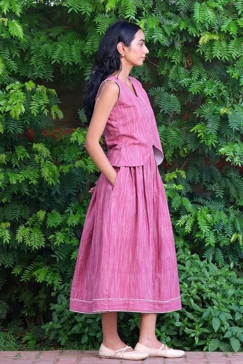 Bebaak Mauve Handwoven Cotton Skirt Co-Ord: 2 Pc Set