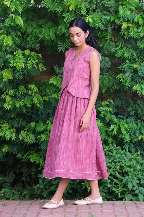 Bebaak Mauve Handwoven Cotton Skirt Co-Ord: 2 Pc Set