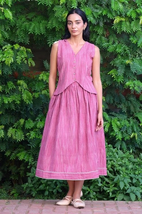 Bebaak Mauve Handwoven Cotton Skirt Co-Ord: 2 Pc Set