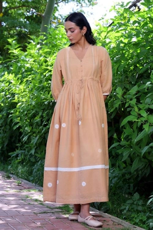 Bebaak Beige Handwoven Cottton Maxi Dress