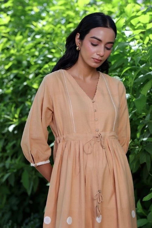 Bebaak Beige Handwoven Cottton Maxi Dress