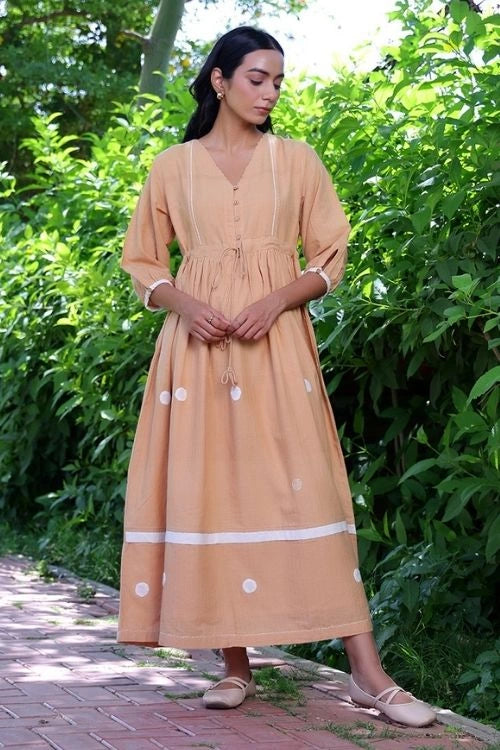 Bebaak Beige Handwoven Cottton Maxi Dress