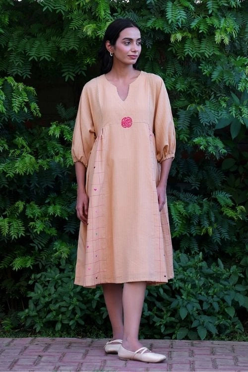 Bebaak Beige Handwoven Cotton Anti-Fit Dress