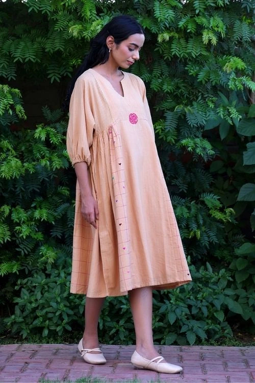 Bebaak Beige Handwoven Cotton Anti-Fit Dress