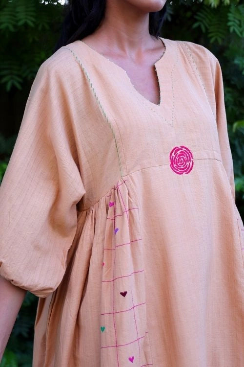 Bebaak Beige Handwoven Cotton Anti-Fit Dress