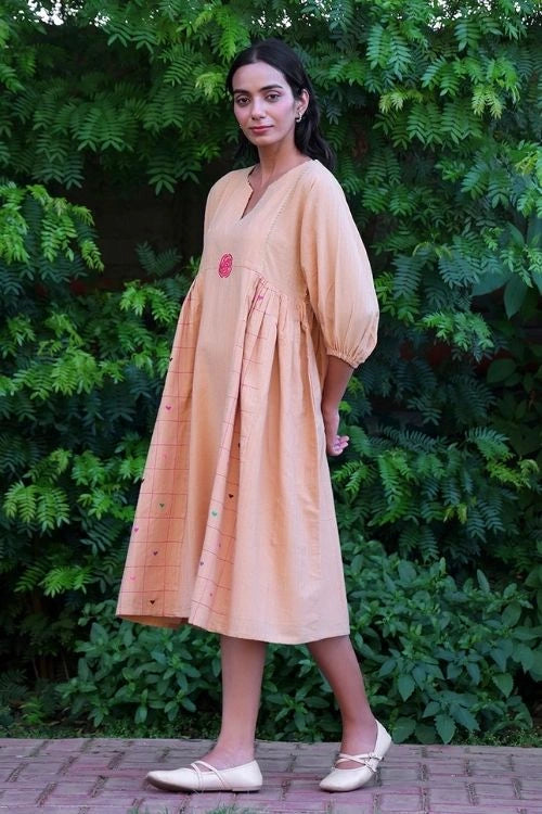 Bebaak Beige Handwoven Cotton Anti-Fit Dress