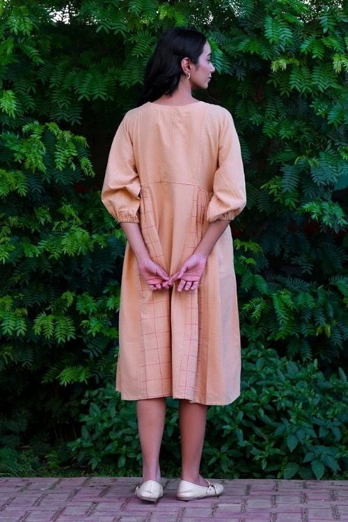 Bebaak Beige Handwoven Cotton Anti-Fit Dress