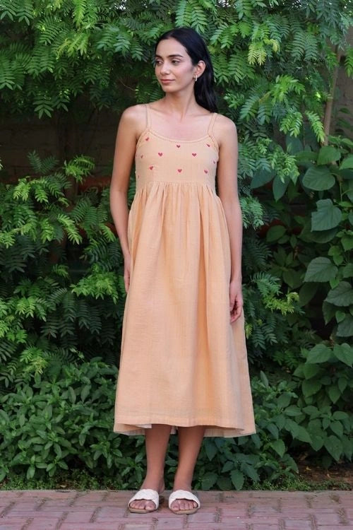 Bebaak Beige Handwoven Cotton Heart  Dress