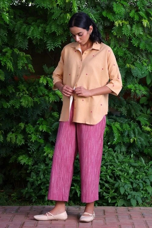 Bebaak Beige Handwoven Cotton Shirt Co-Ord: 2 Pc Set