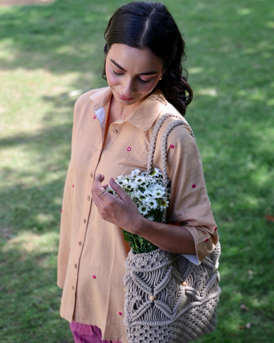 Bebaak Beige Handwoven Cotton Shirt Co-Ord: 2 Pc Set