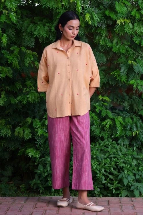 Bebaak Beige Handwoven Cotton Shirt Co-Ord: 2 Pc Set