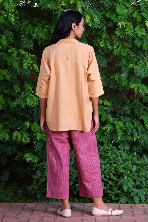 Bebaak Beige Handwoven Cotton Shirt Co-Ord: 2 Pc Set