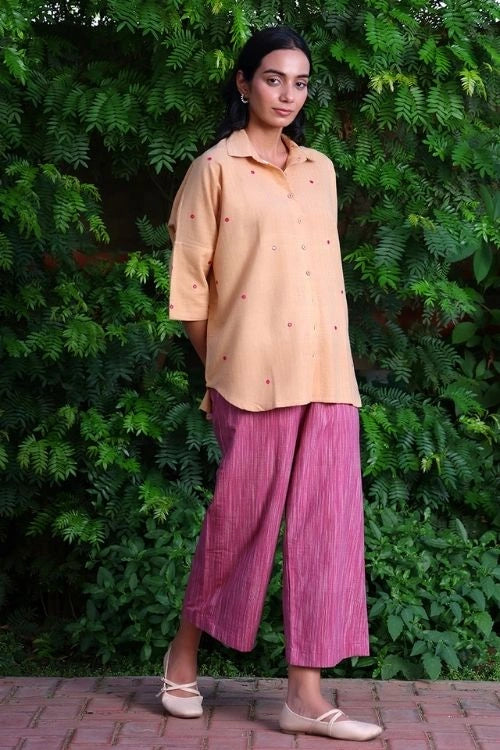 Bebaak Beige Handwoven Cotton Shirt Co-Ord: 2 Pc Set
