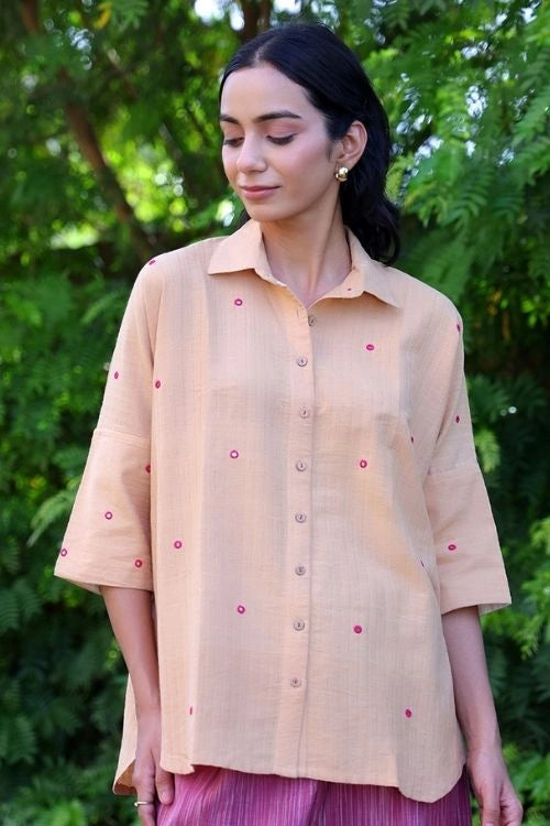 Bebaak Beige Handwoven Cotton Shirt Co-Ord: 2 Pc Set