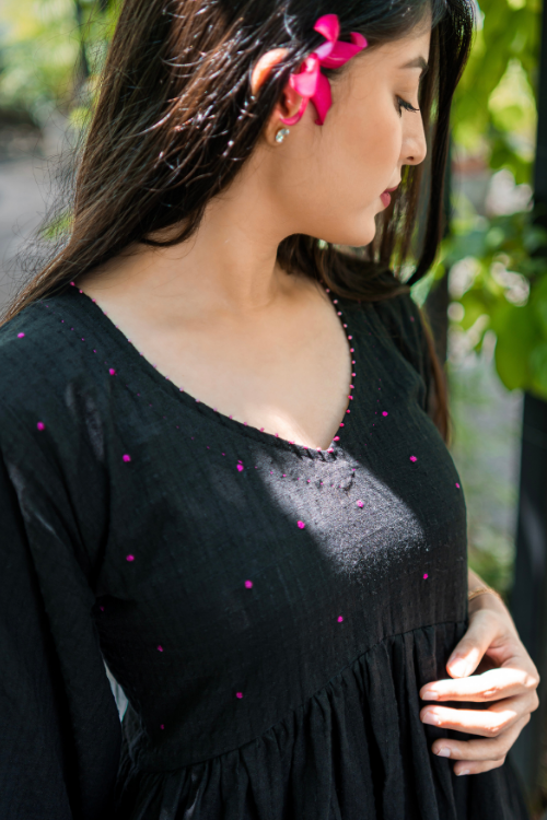 Bebaak Hand Embroidered & Handwoven  Black Tier Dress