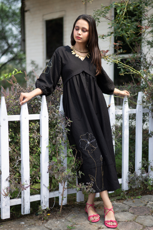 Bebaak Maya Hand Embroidered & Handwoven Black Maxi Dress