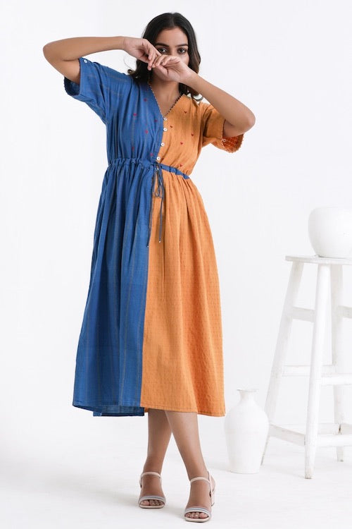 Bebaak Serena Color Block Pure Cotton Hand Embroidered Dress