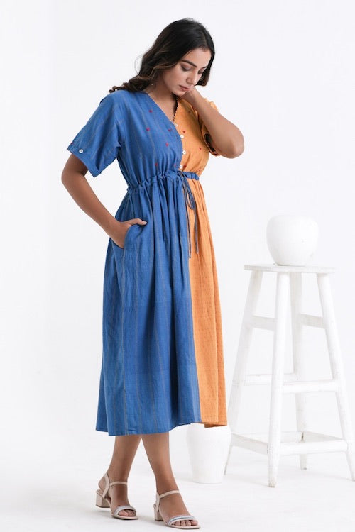 Bebaak Serena Color Block Pure Cotton Hand Embroidered Dress