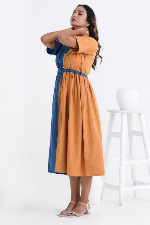 Bebaak Serena Color Block Pure Cotton Hand Embroidered Dress
