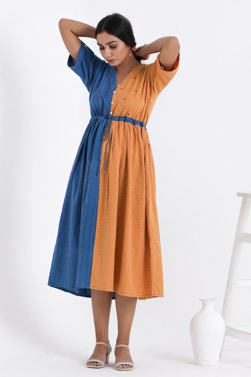 Bebaak Serena Color Block Pure Cotton Hand Embroidered Dress