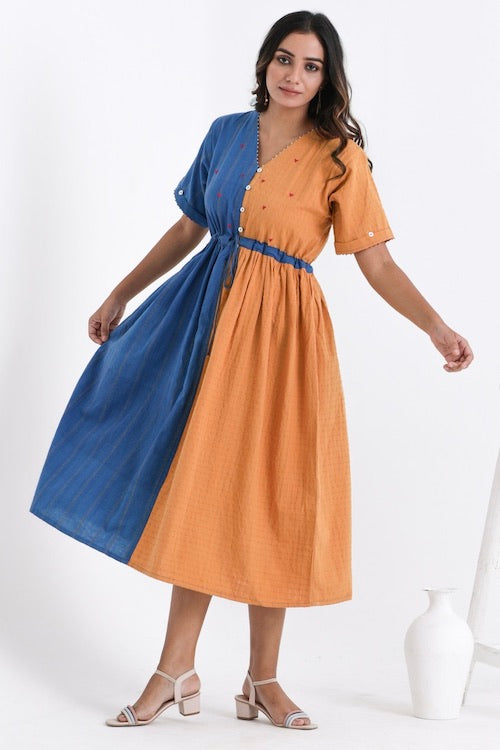 Bebaak Serena Color Block Pure Cotton Hand Embroidered Dress