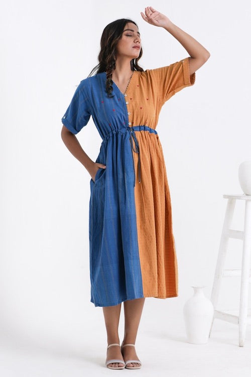 Bebaak Serena Color Block Pure Cotton Hand Embroidered Dress