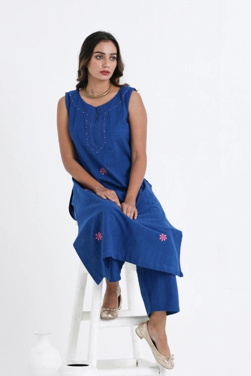 Bebaak Shama Hand Embroidered & Handwoven Sleeveless Kurta Set
