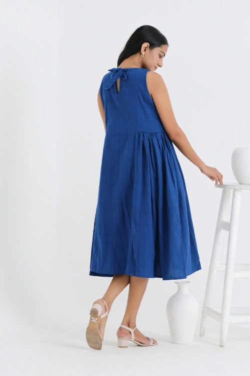 Bebaak Shama Side Gathered Handwoven Cotton Hand Embroidered Dress