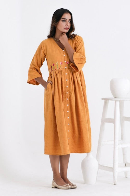 Bebaak Amara Flounce Sleeved Pure Cotton Hand Embroidered  Dress