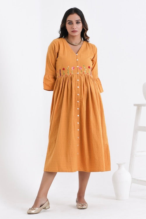 Bebaak Amara Flounce Sleeved Pure Cotton Hand Embroidered  Dress