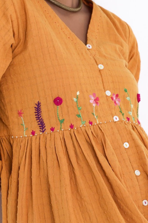 Bebaak Amara Flounce Sleeved Pure Cotton Hand Embroidered  Dress