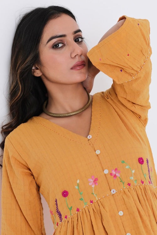 Bebaak Amara Flounce Sleeved Pure Cotton Hand Embroidered  Dress