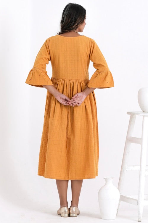 Bebaak Amara Flounce Sleeved Pure Cotton Hand Embroidered  Dress