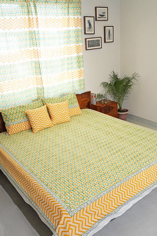 Sooti Syahi Sunlit Haven Hand Block Printed Cotton Percale Bedsheet
