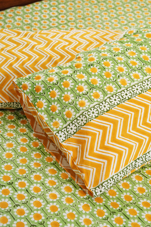 Sooti Syahi Sunlit Haven Hand Block Printed Cotton Percale Bedsheet