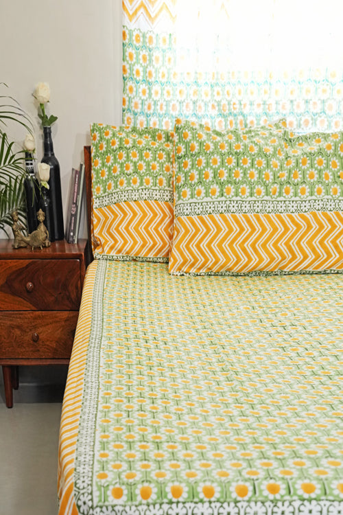 Sooti Syahi Sunlit Haven Hand Block Printed Cotton Percale Bedsheet