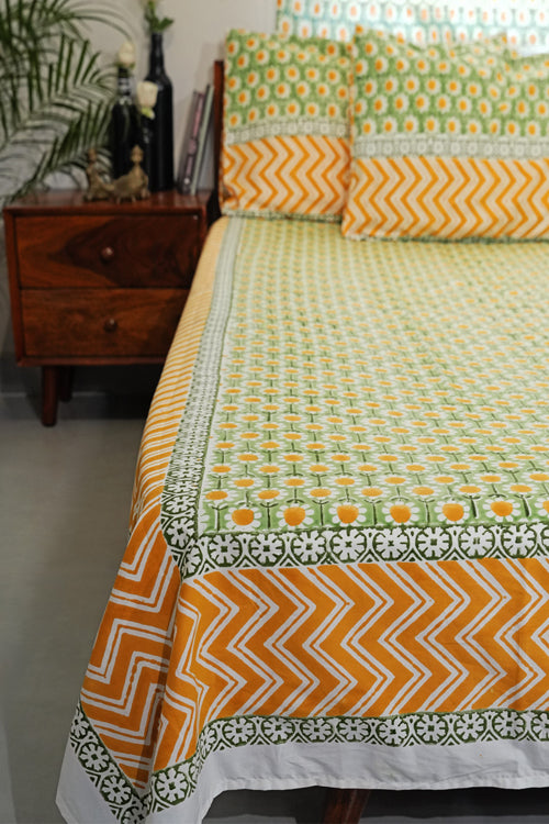 Sooti Syahi Sunlit Haven Hand Block Printed Cotton Percale Bedsheet
