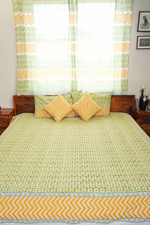 Sooti Syahi Sunlit Haven Hand Block Printed Cotton Percale Bedsheet
