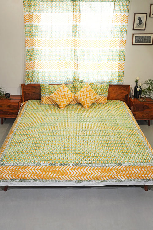 Sooti Syahi Sunlit Haven Hand Block Printed Cotton Percale Bedsheet