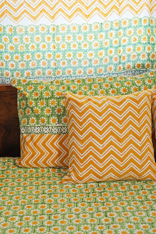 Sooti Syahi Sunlit Haven Hand Block Printed Cotton Percale Bedsheet