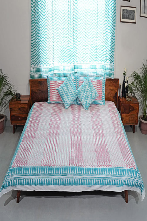 Sooti Syahi Cloud Nest Hand Block Printed Cotton Percale Bedsheet