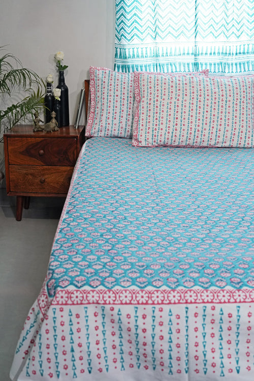 Sooti Syahi Artisan Weave Hand Block Printed Cotton Percale Bedsheet